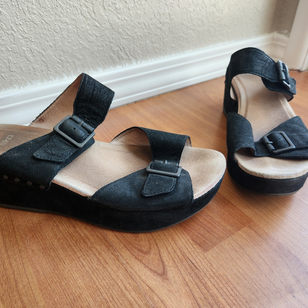 Dansko Black Wedge Sandals